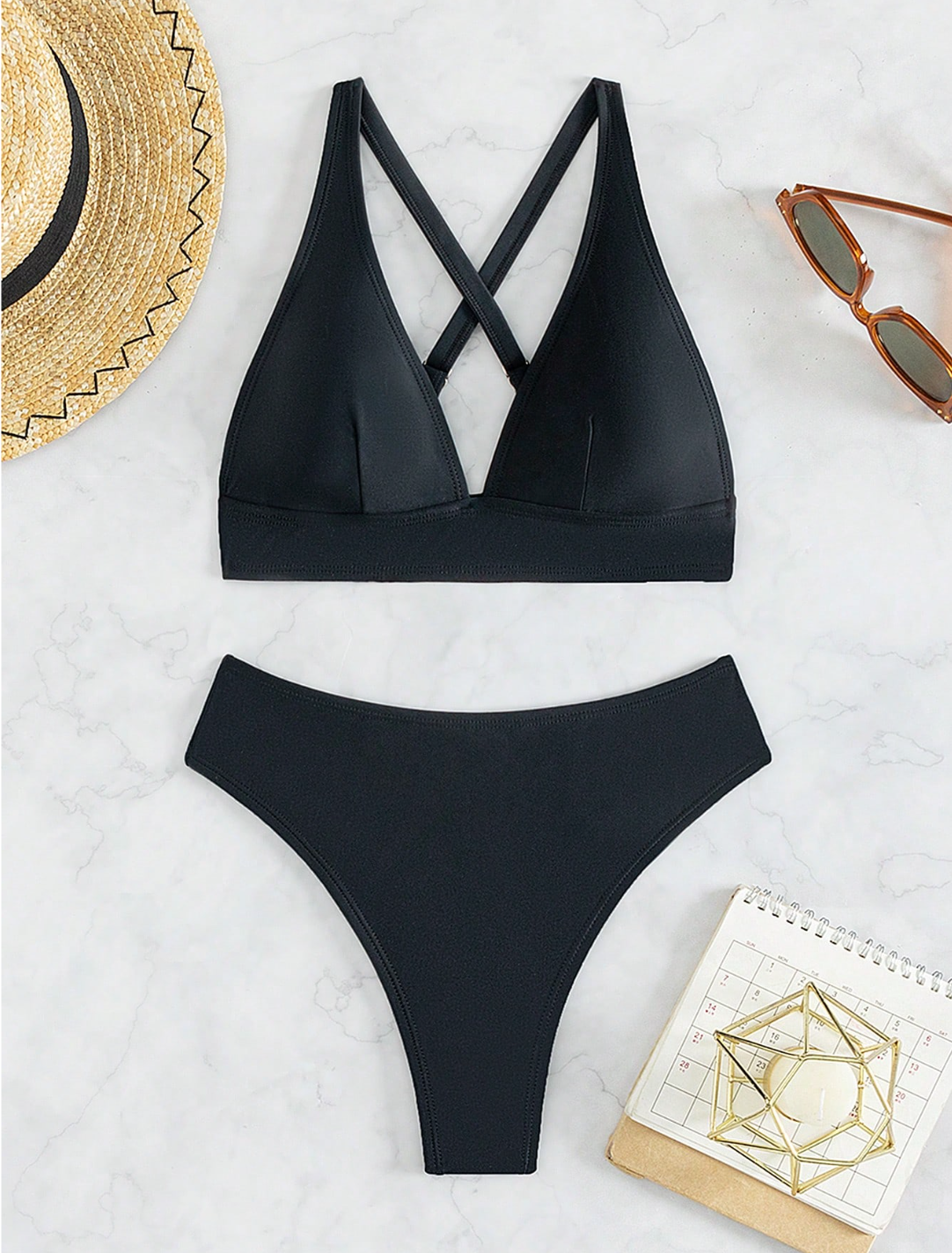 Nishepu Swim Summer Beach Solid Color Bikini Set Music Festival