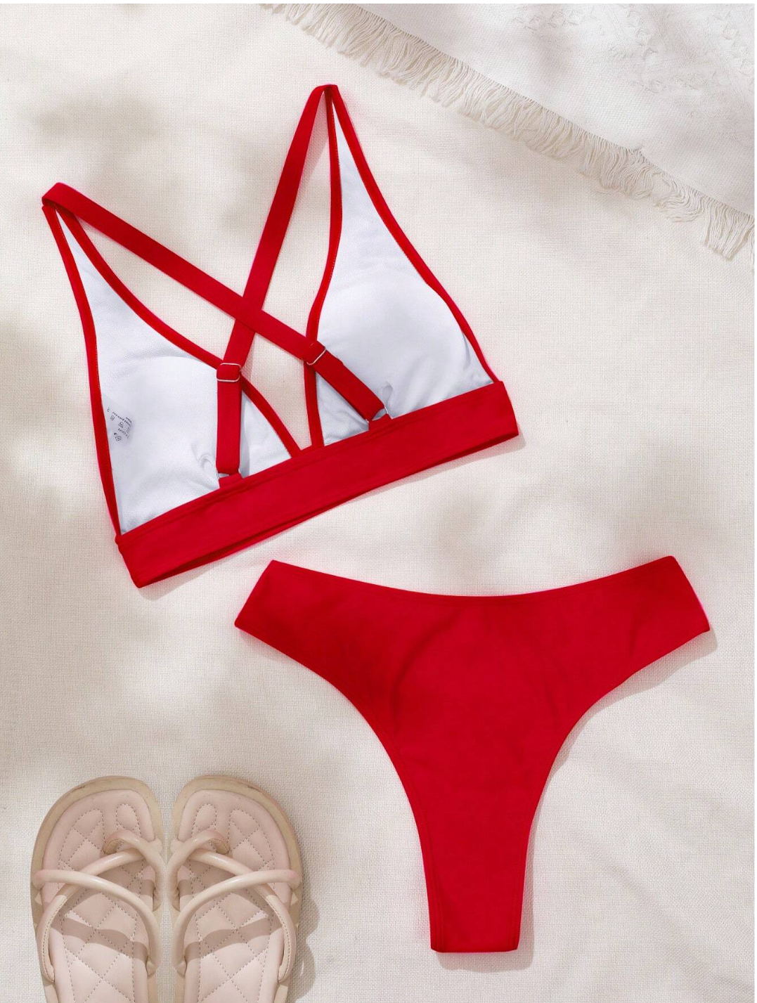 Nishepu Swim Summer Beach Solid Color Bikini Set Music Festival