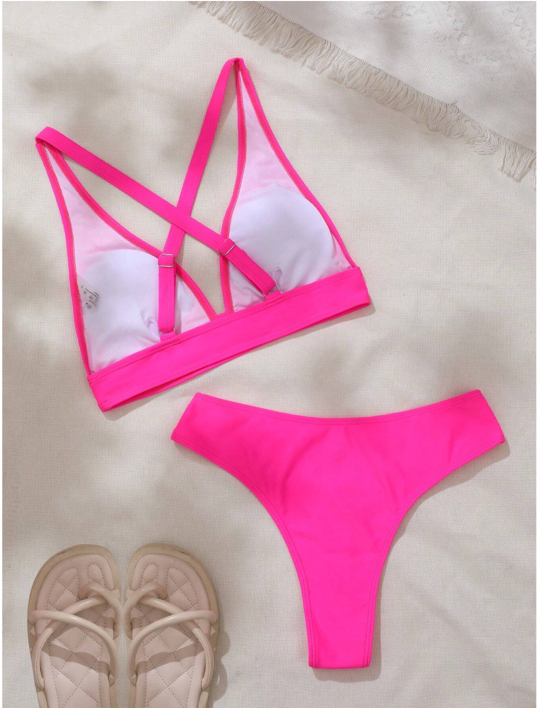 Nishepu Swim Summer Beach Solid Color Bikini Set Music Festival