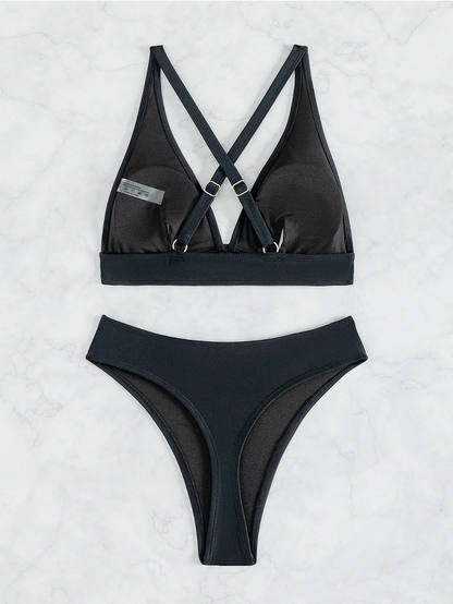 Nishepu Swim Summer Beach Solid Color Bikini Set Music Festival