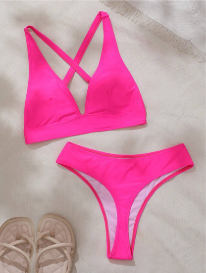 Nishepu Swim Summer Beach Solid Color Bikini Set Music Festival